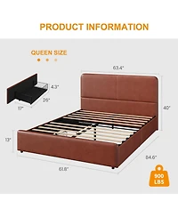 gaomon Queen Upholstered Platform Bed Frame with Headboard & Storage Drawers, No Box Spring Needed, Easy Assembly