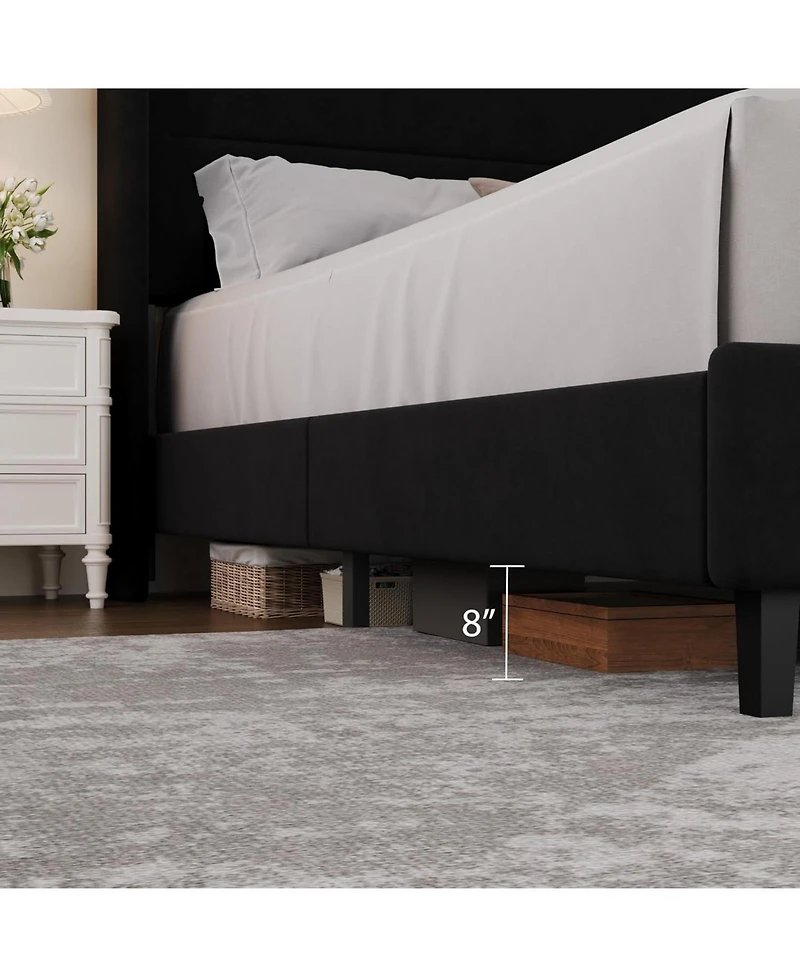 gaomon Full Upholstered Bed Frame with Wingback Headboard, Platform Bed with Wood Slats Support, No Box Spring