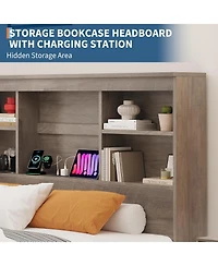 gaomon Full Bed Frame with Storage Headboard & 4 Drawers, Wood Platform Bed with Charging Station, No Box Spring