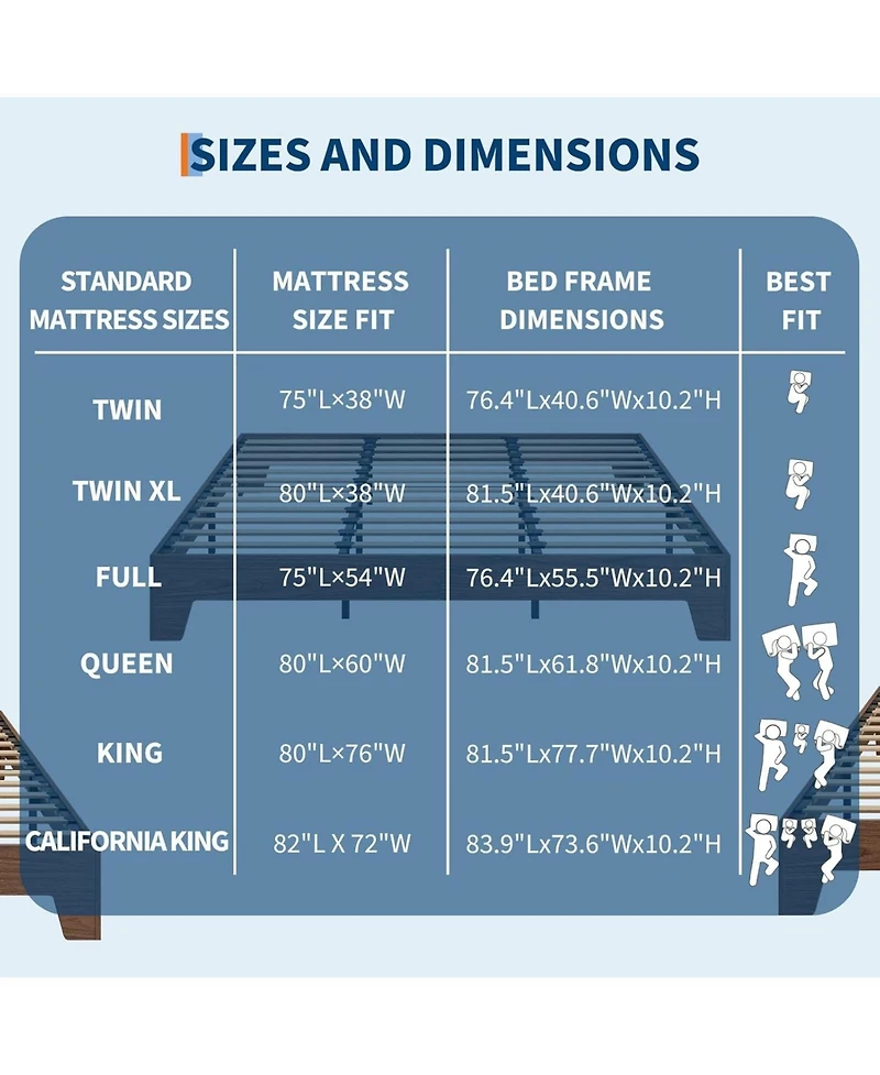 gaomon California King Nature Platform Bed Solid Wood Frame Strong Slats No Box Spring Needed Minimalist Easy Assembly