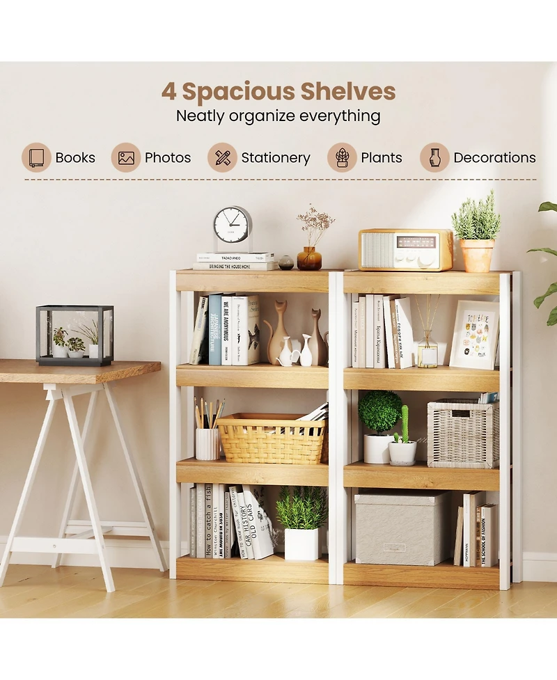 Slickblue 4 Tier Wood Bookshelf with Anti-Tip Kits for Home Storage