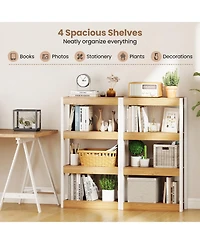 Slickblue 4 Tier Wood Bookshelf with Anti-Tip Kits for Home Storage