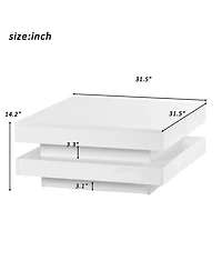 Rainsken 2-Tier Square Coffee Table, Modern High Gloss Led Center Table with Storage for Living Room and Home Office