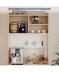 gaomon 71 inch Pantry Cabinet 6 Tier Freestanding Tall Cupboard Storage Unit with Pegboard 2 Cabinets Open Shelves Glass Doors