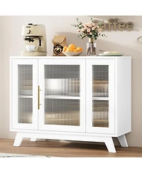 gaomon 36 Inch Small Buffet Storage Cabinet with Adjustable Shelf and Fluted Glass Door Mid-Century Modern Design