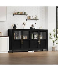 gaomon 55 Inch Sideboard Buffet Cabinet with Four Glass Doors Large Modern Farmhouse Storage for Kitchen Dining and Living Room