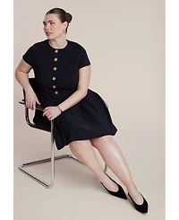 Eloquii Women's Button Detail Pleated Mini Dress