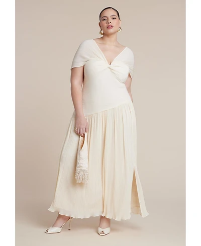 Eloquii Women's Twist Detail Pleated Chiffon Dress