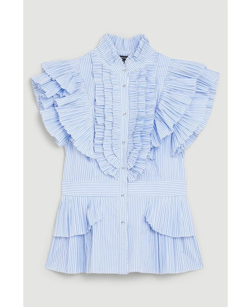 Karen Millen Women's Sleeveless Striped Pleated Ruffle Blouse