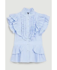 Karen Millen Women's Sleeveless Striped Pleated Ruffle Blouse