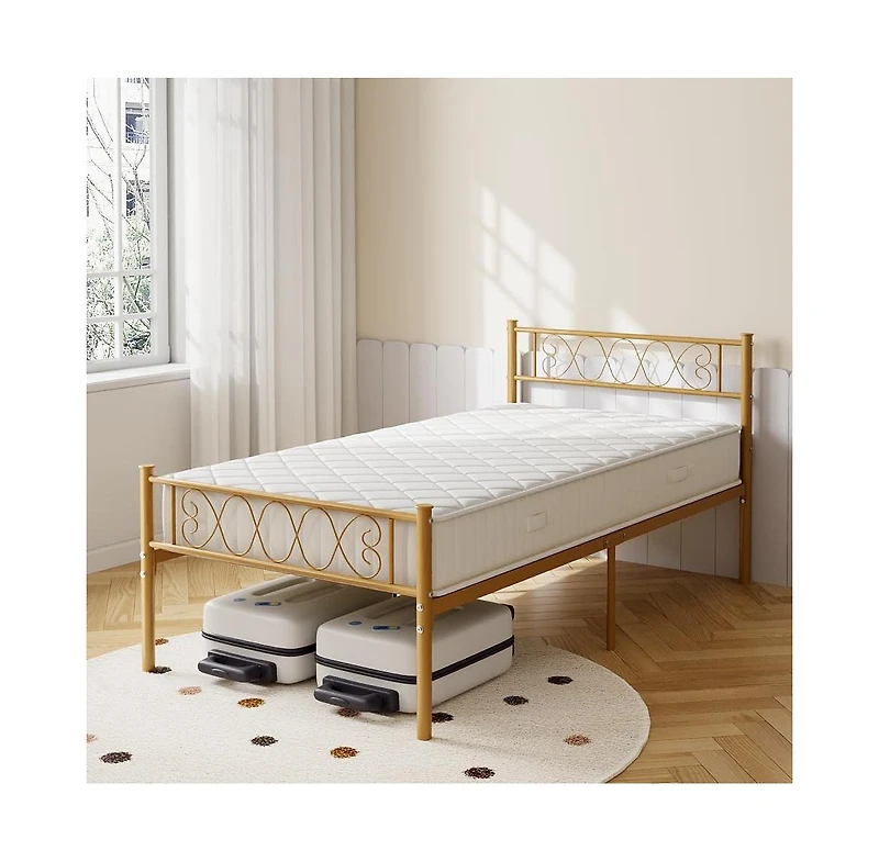 gaomon Twin Xl Upholstered Platform Bed Frame with Headboard, Underbed Storage Space, Steel Slats Support,Easy Assembly