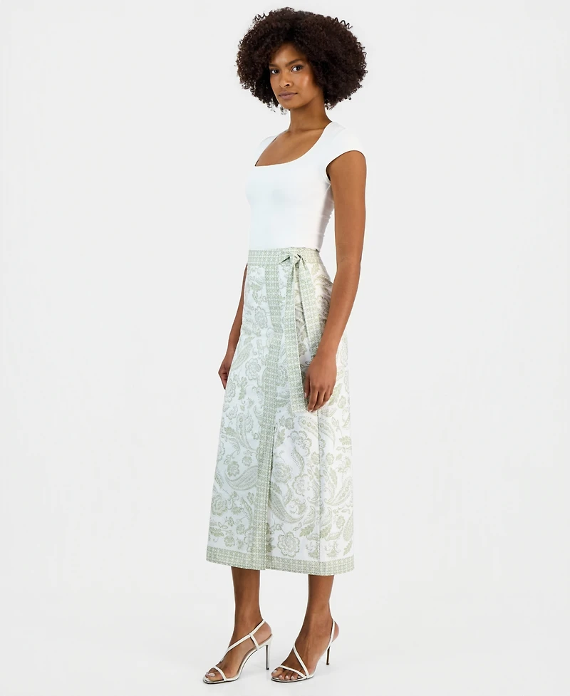 Vince Camuto Women's Paisley-Print Faux-Wrap Midi Skirt