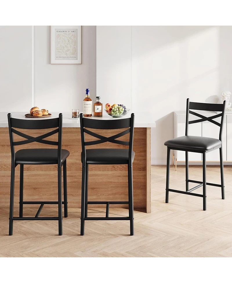 gaomon Set of 2 Pu Upholstered Bar Stools with Footrest, Modern Counter Height Chairs with Back for Kitchen Island, Apartment