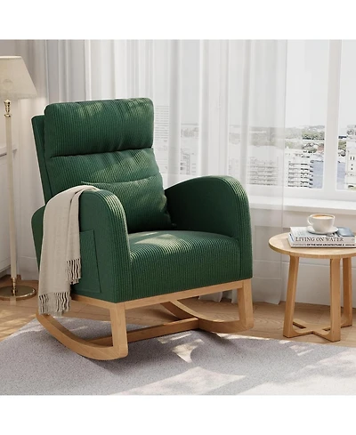 gaomon Corduroy Rocking Chair, Modern Nursery Glider with Side Pockets & Pillow, Living Room, Bedroom