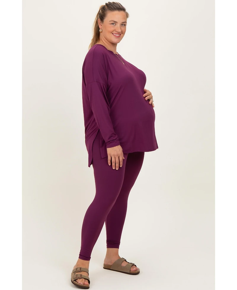 Pinkblush Plus Size Plum Brushed Knit Oversized Top and Legging Set