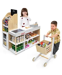 Costway Grocery Store Playset Pretend Play Supermarket Shopping Set with Shopping Cart