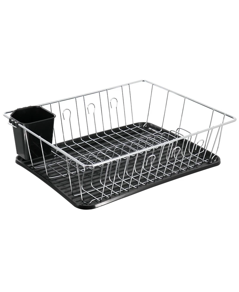 Megachef 16 Inch Chrome Plated and Plastic Counter Top Drying Dish Rack in Black