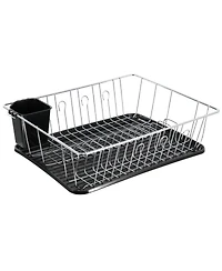 Megachef 16 Inch Chrome Plated and Plastic Counter Top Drying Dish Rack in Black