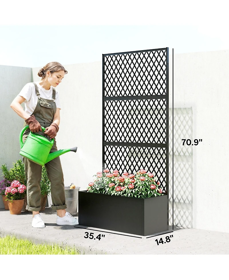 Outsunny Metal Planter Box with Trellis, Diamond Lattice Privacy Planter