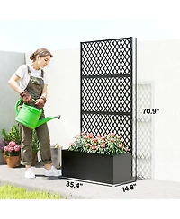 Outsunny Metal Planter Box with Trellis, Diamond Lattice Privacy Planter