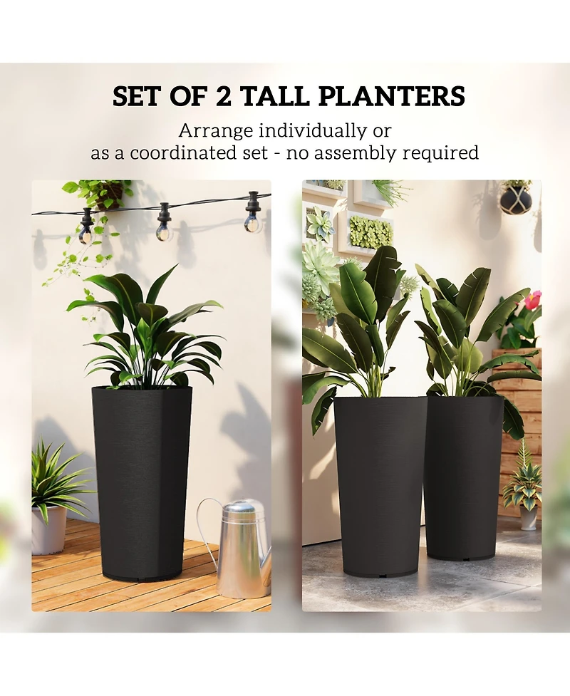 Outsunny 29 Inch Tall Planters, Set of 2 Plastic Flower Pots,