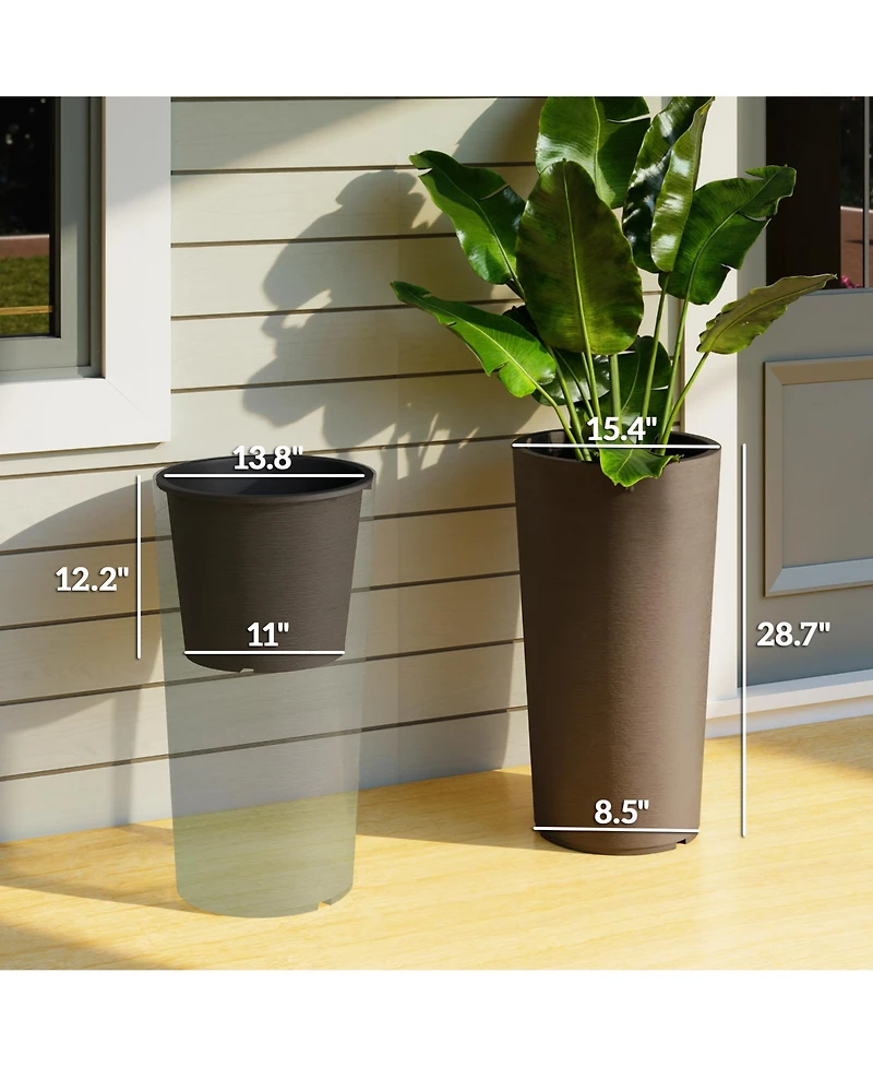 Outsunny 29 Inch Tall Planters, Set of 2 Plastic Flower Pots,