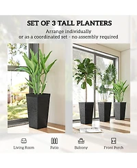 Outsunny 22.8 Inch Tall Planters, Set of 3 Plastic Flower Pots,