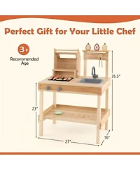 Hongge Wooden Barbecue Grill Playset with Play Food and Open Shelves