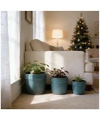 Clihome Handmade Ceramic Planter Set of 3, 15/12/9 Inch Diameter,Textured Pattern, for Succulents & Indoor Plants, Windowsill Bookshelf Use