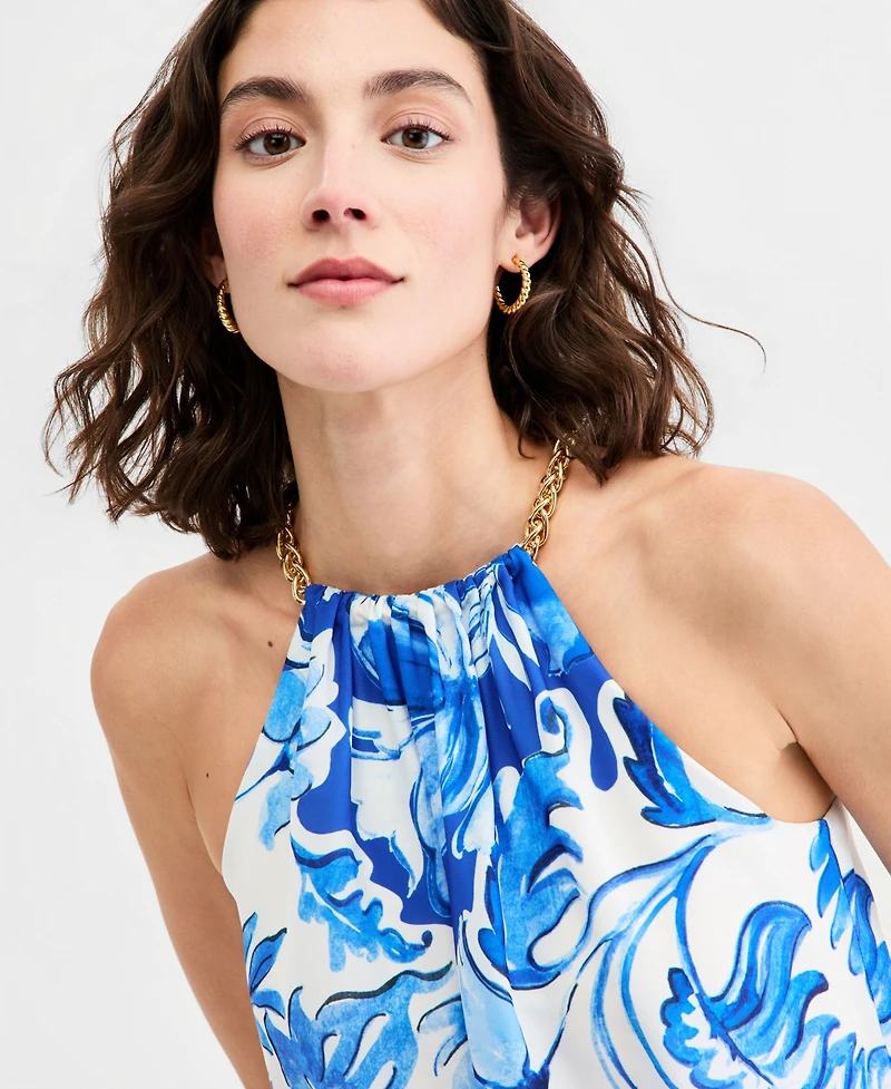 Adrianna Papell Women's Printed Halter Blouson Midi Dress