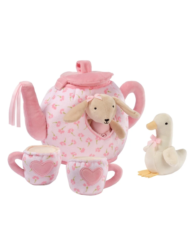 Lambs and Ivy Tea Party Interactive Plush Playset Toy w/ Cups, Pot, Goose and Bunny