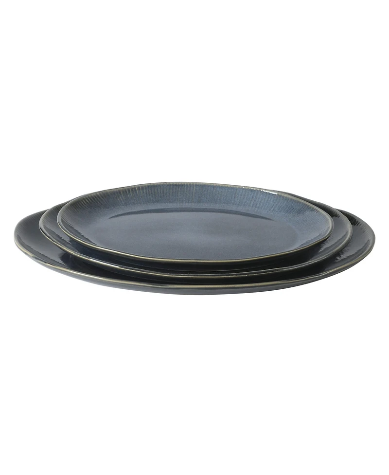 Gibson Home Sandy Pines 3 Piece Oval Platter Set, 15.7”, 13.75” & 12” Stoneware Serving Platters, Reactive Glaze, Microwave Dis