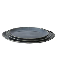 Gibson Home Sandy Pines 3 Piece Oval Platter Set, 15.7”, 13.75” & 12” Stoneware Serving Platters, Reactive Glaze, Microwave Dis