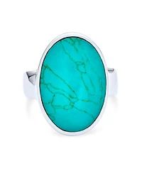 Bling Jewelry Large Oval Cabochon Natural Blue Turquoise Bezel Set Statement Ring Sterling Silver