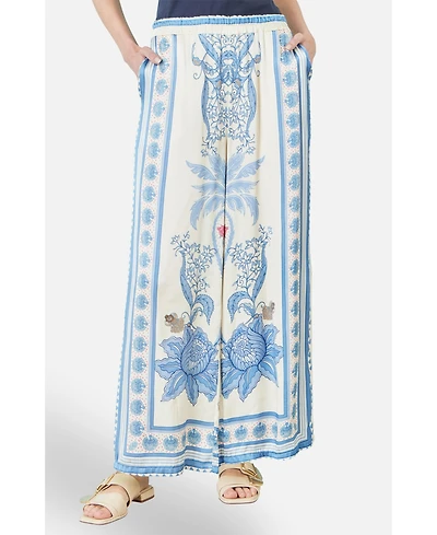Yumi Women's Satin Print Placement Relaxed Trousers