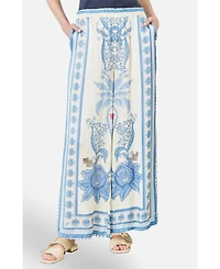 Yumi Women's Satin Print Placement Relaxed Trousers
