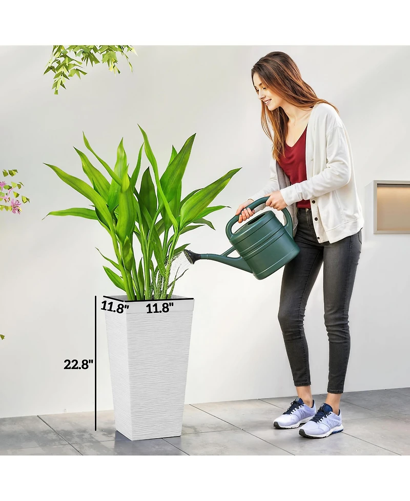 Outsunny 22.8 Inch Tall Planters, Set of 3 Plastic Flower Pots,