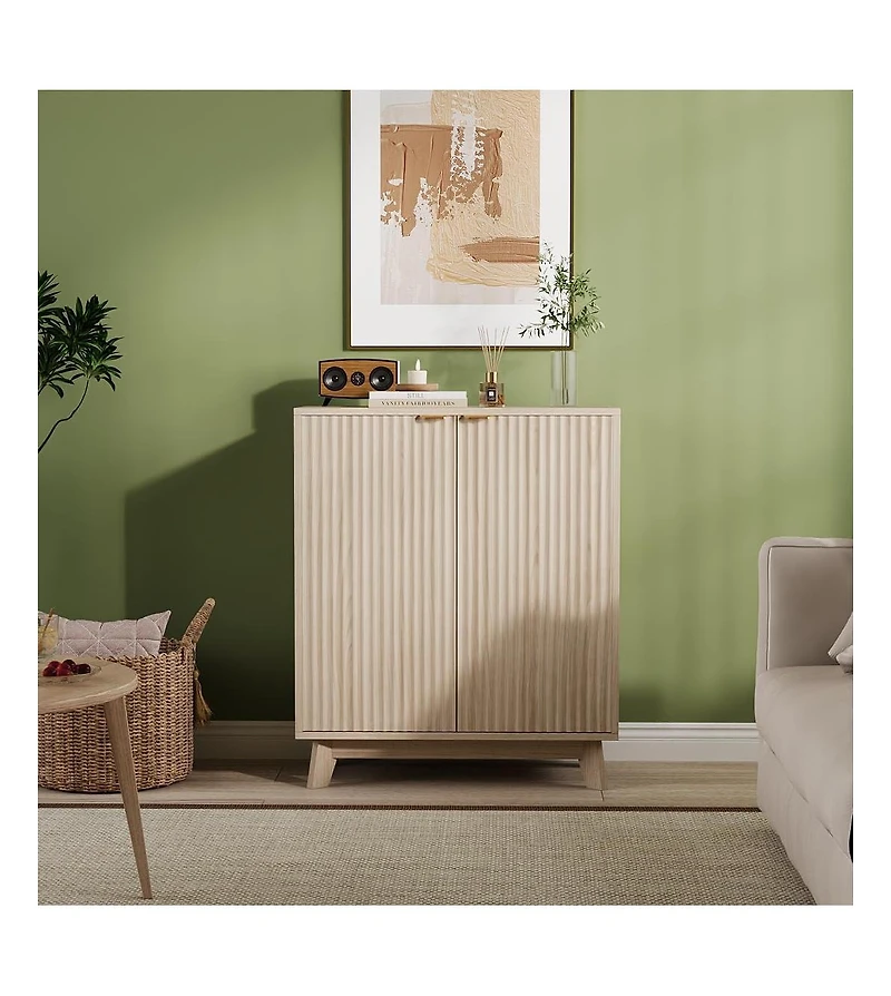 gaomon Fluted Cabinet with Storage Buffet Sideboard with Adjustable Shelves and Gold Handles for Living Room Entry and Kitchen