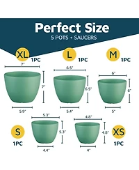 Set of 5 lightweight, durable mint planter pots with drainage holes. Space-saving, modern design for versatile indoor/outdoor planting.