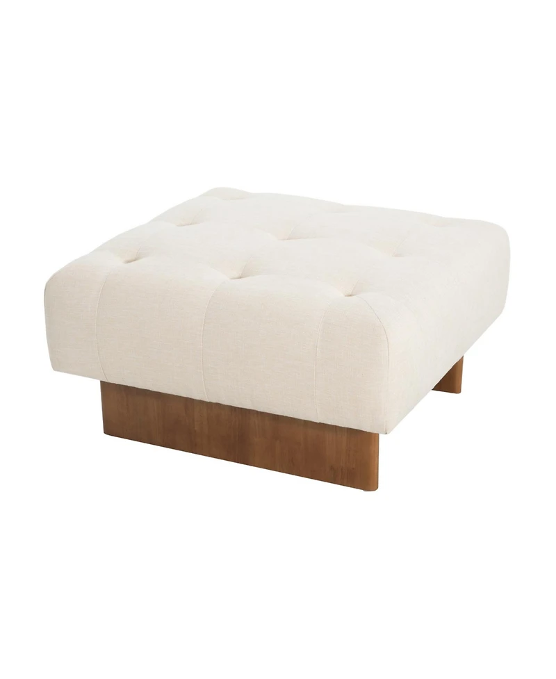 Streamdale Furniture Square Upholstered Tufted Linen Fabric Ottoman, Solid Wood Legs