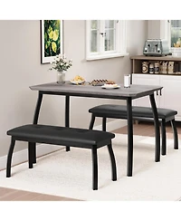 gaomon 3-Piece Wooden Dining Table Set with 2 Upholstered Benches