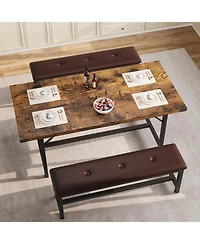 gaomon 3-Piece 63" Extendable Rectangular Dining Table Set with 2 Upholstered Benches