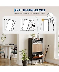 gaomon Narrow Fluted Shoe Storage Cabinet with 2 Flip Drawers and Legs