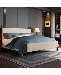 gaomon King Upholstered Bed Frame with Velvet Headboard, Corduroy Platform, Wood Slats.