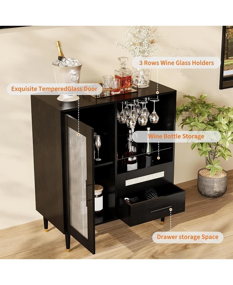 gaomon Modern Wine Bar Cabinet with Glass Rack, Door Display and Drawers, Coffee & Liquor Storage, Buffet Sideboard Table