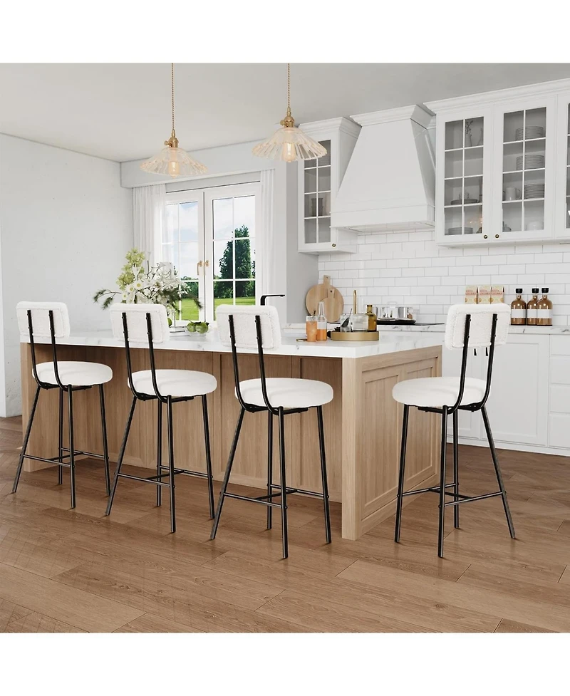 gaomon Set of 4 Upholstered Bar Stools, Curved Back, Padded Seats, Metal Legs & Footrest, Counter Height for Kitchen