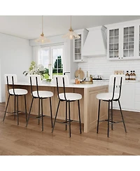 gaomon Set of 4 Upholstered Bar Stools, Curved Back, Padded Seats, Metal Legs & Footrest, Counter Height for Kitchen