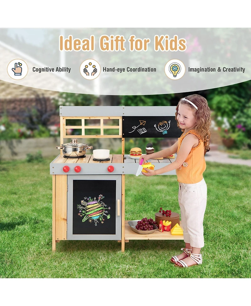 Gymax Kids Kitchen Playset Toy Outdoor Wooden Kid's Play Kitchen for Girls Boys 3 Plus