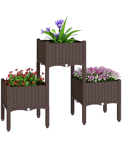 Outsunny Plastic Raised Garden Bed with Legs, Self Watering Planter Boxes