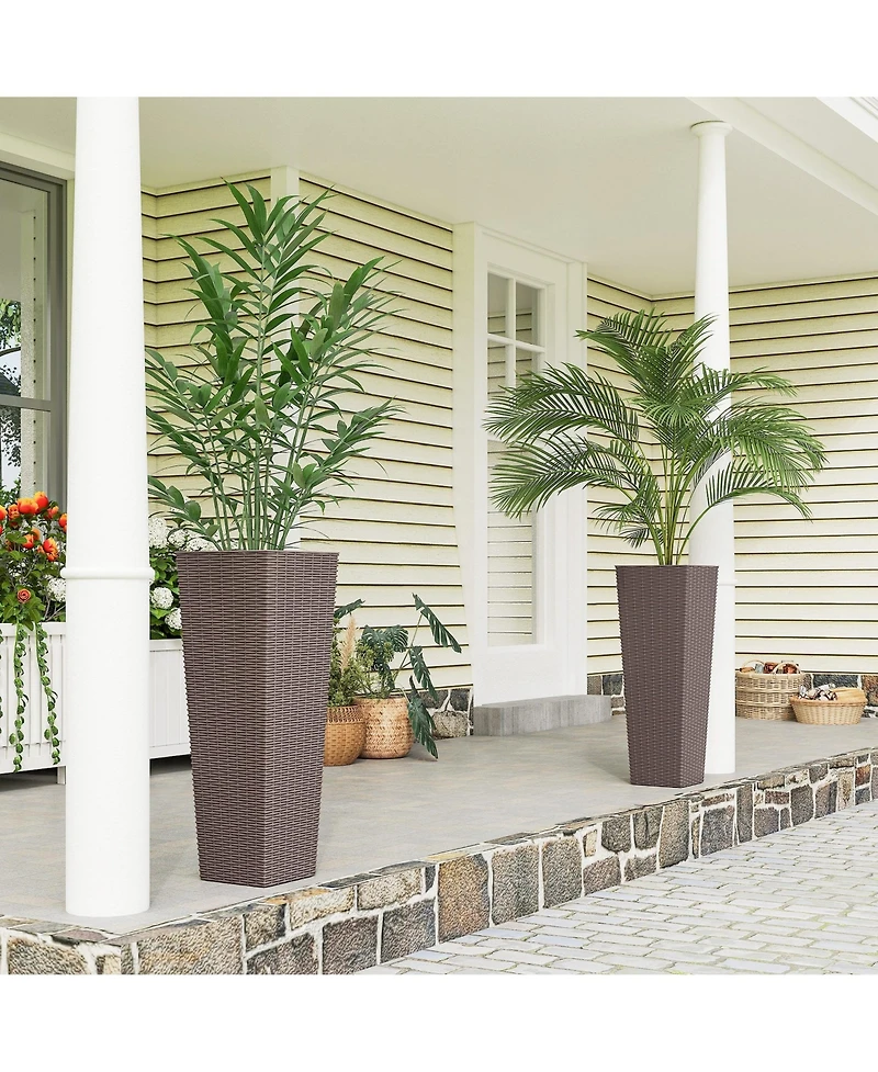 Outsunny 32 Inch Set of 2 Tall Planters for Outdoor Plants,